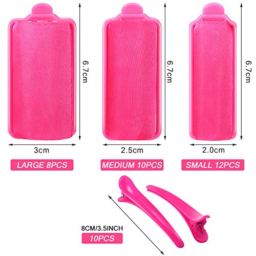 40 Pieces Sponge Hair Rollers Satin Rollers Silk Foam Roller Women Hair Curlers with Duck Teeth Clips for Hairdressing Styling(Rose Red) - color: Rose Red