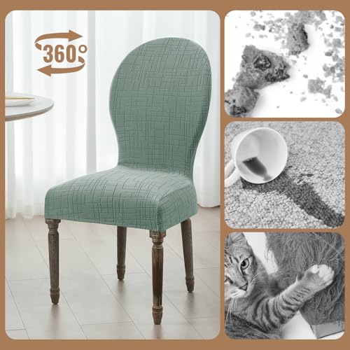 Round Back Dining Chair Cover Set 2/4/6, Curved Back Chair Covers Stretch Armless Dining Chair Slipcovers Mid Century Modern Chair Seat Protector for Kitchen, Home and Banquet (Green, Set of 2) - color: 2-green, size: Set of 2