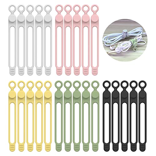 [25Park]UMUST Silicone Cable Ties,Reusable Cable Management Organizer,Cable Straps,Cord Ties,Multipurpose Elastic Cord Organizer for Bundling and Fastening Cable Cords Wires(Multi -colored) - color: 25pcs-[black,white,pink,green, Yellow], size: 4.2Inch