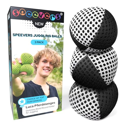 speevers Juggling Balls for Beginners and Professionals Set of 3, Juggling Bean Bags 14 Colors Available, 2 Layers of Net and Carry Case, Original Xballs Juggling Balls (Black - White, 4.2 oz) - color: Black - White, size: 4.2 oz