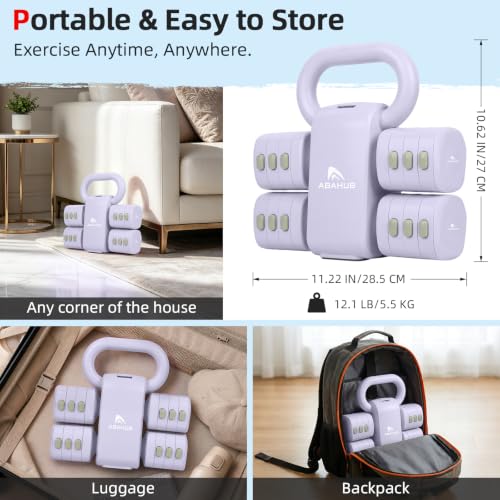 Abahub 2 in 1 Kettlebell & Dumbbell Set for Home Gym, Adjustable Weights Dumbbell Set with Kettlebell Grip Converter, Full Body Workout Kettlebell Set of 2 for Men Women - color: Purple