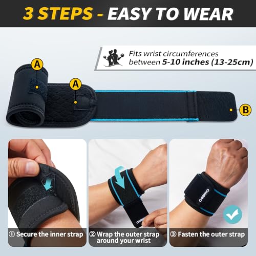 CAMBIVO 2 Pack Wrist Brace for Carpal Tunnel with wraps, Black-Blue | Wrist Support, Adjustable Wrist Wraps for Weightlifting, Tendonitis, Pain Relief, Sleeping, Night, Gym, Neoprene, Both Hands - color: Black-Blue