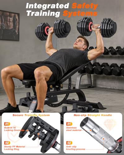 Rendpas Adjustable Dumbbells Set 25/55/80lbs, 10-in-1/16-in-1 Free Weights Set, 1-Second Quick Adjust,Space-Saving Home Gym Strength Training for Men Women - size: 80LBS Pair-16 Weights