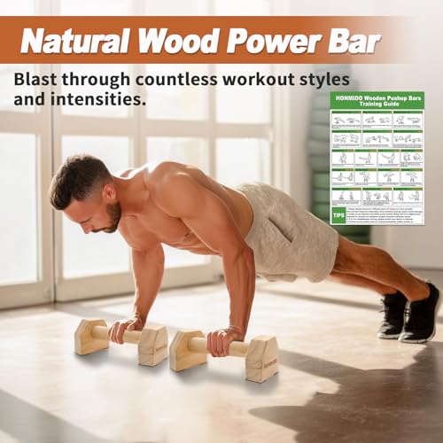 Wooden Parallettes 2 PCS Push Up Stand For Floor Calisthenics Bars Home, Handles Handstand Blocks Beech & Pine Wood Pushup Non-Slip Base Parallel Exercise Equipment For MenTrainers - color: PINE WOOD