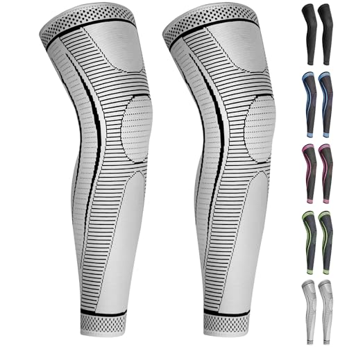 2 Pack Full Leg Compression Sleeves, Long Knee Brace Support for ACL,PCL, Meniscus Tear, Arthritis, Tendinitis,Men And Women (Gray, Small) - color: Gray, size: Small