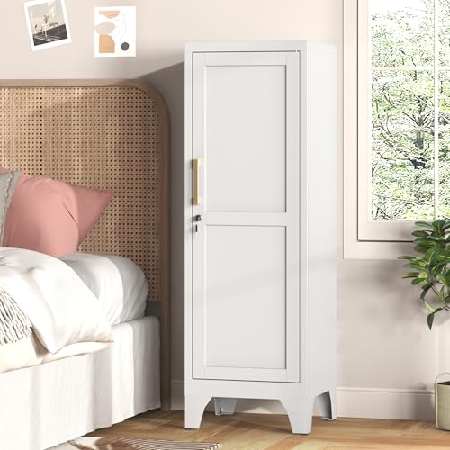 46" H Metal Locker Cabinet, Small Locker with Door and 2 Adjustable Shelf | Locker Cabinet with Adjustable Leveling Feet for Home, Bedroom, Office,Gym Assembly Required - color: 46" H White