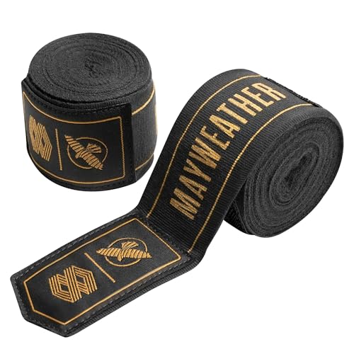 Hayabusa Mayweather Stretch Hand Wraps for Men and Women, 180 inches - color: Black/Gold