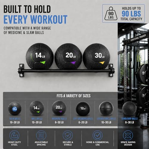 Medicine Ball Rack Wall Mount, Med Ball Storage Holder, Slam Balls Rack for Home Gym, Heavy Duty Exercise Equipement Wall Storage