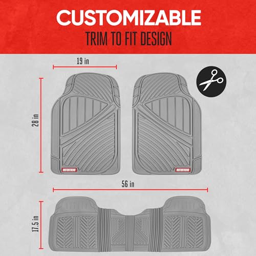 Motor Trend FlexTough Performance All Weather Rubber Car Floor Mats - 3 Piece Floor Mats Automotive Liners for Cars Truck SUV, Heavy-Duty Waterproof (Gray) - color: Gray