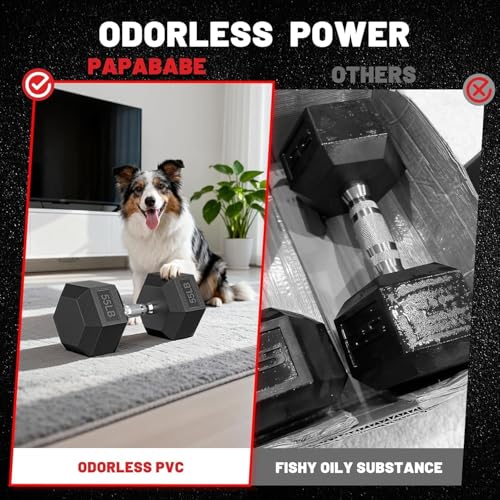 PAPABABE Dumbbell Set with Rack Dumbbells Rubber Encased Home Gym | PAPABABE Complete & Durable Cast Iron Core Odorless PVC Antiroll Hex Shape Ergonomic Chrome Handle Versatile Home Gym - size: 720LB with 3-Tier Weight Rack