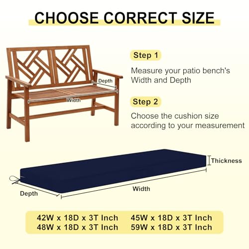 downluxe Outdoor Bench Cushion Waterproof, 42 x 18 Inch Patio Furniture Cushions with Adjustable Ties & Portable Handle, Porch Swing Cushions, Bench Cushions for Outdoor Furniture, Navy - color: Navy, size: 42x18x3 Inch