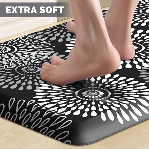 LuxStep Kitchen Mat Waterproof Kitchen Rugs for Floor Cushioned Anti-Fatigue Mat Non-Slip Standing Desk Mat Comfort Floor Mats for House Sink Office 17.3" x 28" Black - color: Black, size: 28"L x 17.3"W x 0.5"Th