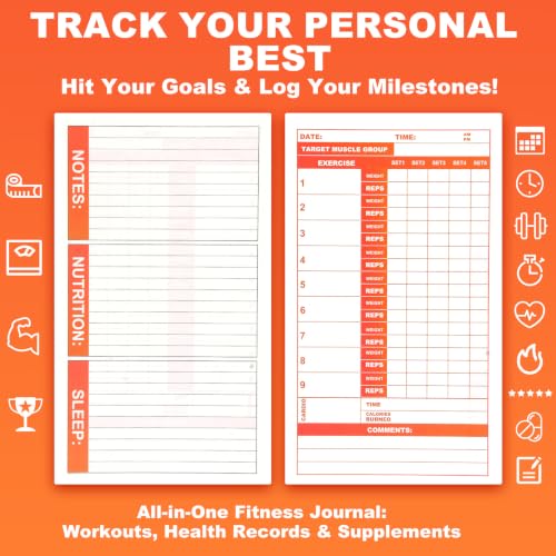 3-Pack Compact Gym Notebook & Workout Journal - 4x8 Inch Portable Fitness Log Book, 70 Sheets per Pad, Training Diary & Exercise Planner (3)