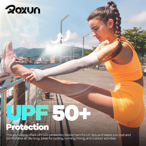 ROXUN Arm Sleeves with Thumb Hole, Cooling UV Sun Protection Compression Tattoo Cover Up for Men/Women - color: 4 Pairs - Black+white+dark Gray+light Gray