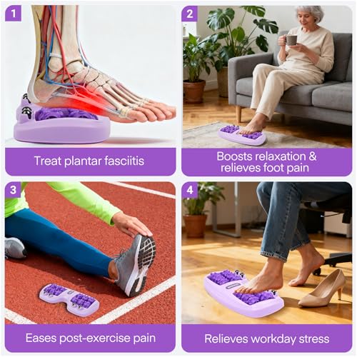 Meifuly Double Foot Massage Roller for Plantar Fasciitis, Portable Dual Foot Roller Tool for Home Use(Purple) - color: Purple
