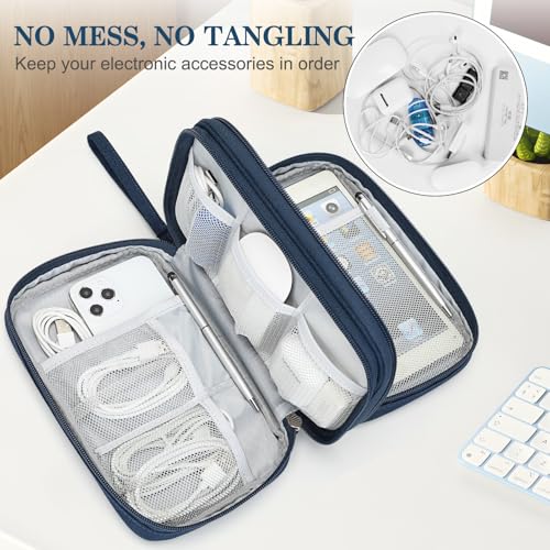 FYY Electronic Organizer, Travel Tech Pouch Bag, Large, Navy | Wrist Strap, Waterproof, Double Layers Portable Electronics Travel Carrying Case for Cord, Charger, Daily Business Trips Use - color: Navy, size: Large