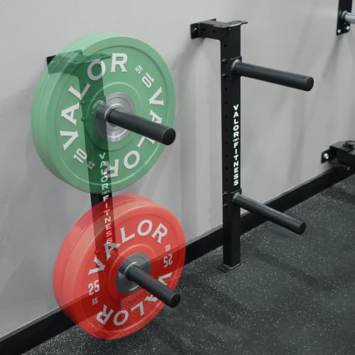 Valor Fitness Wall Mounted Weight Plate Storage Holder/Rack for Bumper Plates and Olympic Weight Plates - color: 4-Peg Rack & Bar Storage- BH-27