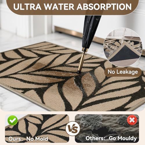 Door Mat Indoor Outside Entrance 17''x30'', Low-Profile Non Slip Outdoor Inside Front Doormat Entryway Mat, Dirt Resistant Absorbent Porch Welcome Entry Mats, Washable Easy Clean, Brown - color: Leaf Brown, size: 17"x30"