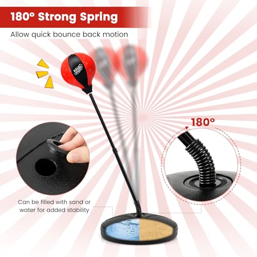 Goplus Punching Bag for Kids, Height Adjustable Reflex Bag with Boxing Gloves for Teens Children Ages 3 4 5 6 7 8+ Years Old Boys Girls, Inflatable Boxing Equipment for Christmas Birthday