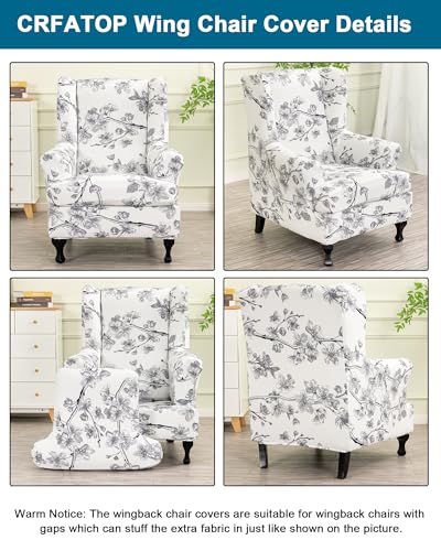 CRFATOP Waterproof Wing Chair Slipcovers 2 Piece Stretch Wingback Chair Cover Spandex Fabric Wingback Armchair Covers with Elastic Bottom for Living Room Bedroom Wingback Chair,B02 - color: Color B02