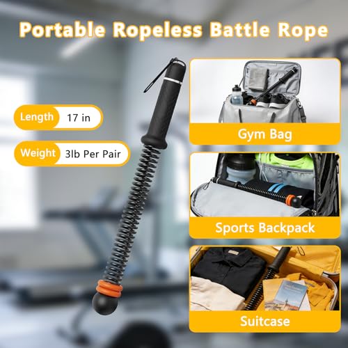 Portable Ropeless Battle Ropes, Cordless Battle Ropes for Home Gym with Adjustable Weights, Quiet Fitness Equipment Strength Training & Cardio Workout for Men Women (Black)