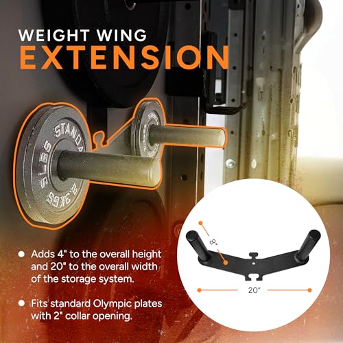 PRx Performance Profile Weight Plate Storage 3-Peg or 4-Peg Wall-Mounted Vertical Bumper weight plate Holder garage Workouts, home or commercial gym 2-Inch Barbell Plates - size: 3-Peg + Weight Wing