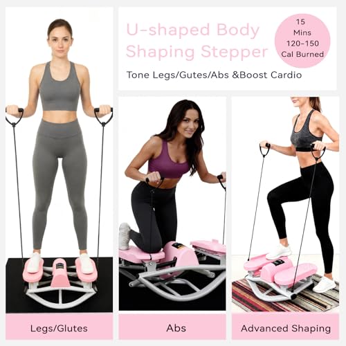 Rock Stepper with Resistance Bands - Ultra-Quiet Hydraulic Lateral Stepper, Fully Assembled Side to Side Step Rocker for Home Office, 250LBS Capacity - color: Pink