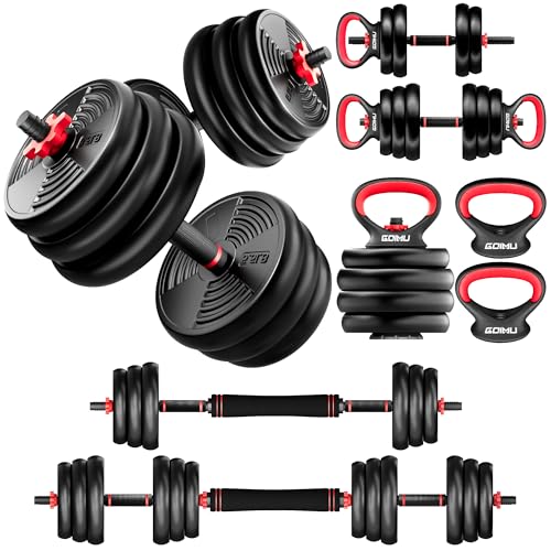 Adjustable Dumbbells, GOIMU 32/54/76/94LBS Free Weight Set, 4 in 1 Dumbbell Set Used as Barbell, Kettlebell, Push Up Stand, Fitness Exercise for Home Gym Suitable Men/Women - style: 94LB(47LB Pair)