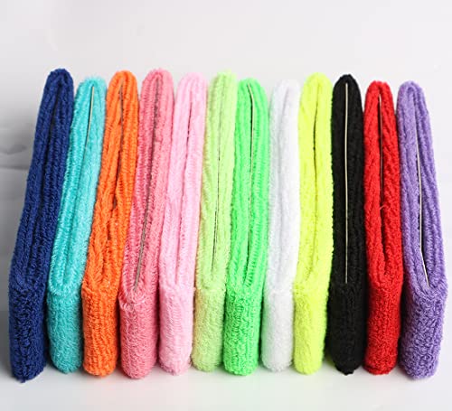 Cotton Sweatband Headbands,Pack of 12,Elastic Stretchy Sport Terry Cloth Sweat Bands,Yoga Workout Fitness Exercise Basketball Headband - color: 12pcs x mixed color cotton sweatband headbands
