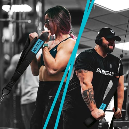 Vulken Tricep Rope Cable Attachment. Two Size in One Extra Long Pull Down Rope. Triceps Extension Straps Gym Equipment. Home Workout Handles for Resistance Bands. - color: Black