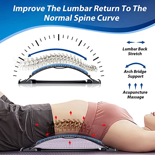 MINOLL Back Stretcher for Lower Back Pain Relief, Multiple Level Adjustable Arch Lumbar Back Cracker Board, Back Cracking Device, Back Massager for Scoliosis, Spine Decompression Support - color: Black