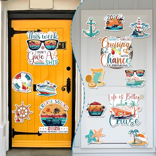 Wxiben 15 Pcs Retro Nautical Cruise Ship Door Magnets Decorations Magnetic | 2026 Sea Navigation Magnet Stickers, Strong Magnet Grip, Firm Sticking, for Carnival, Party, Fridge, Stateroom Cabin Door - style: Nautical