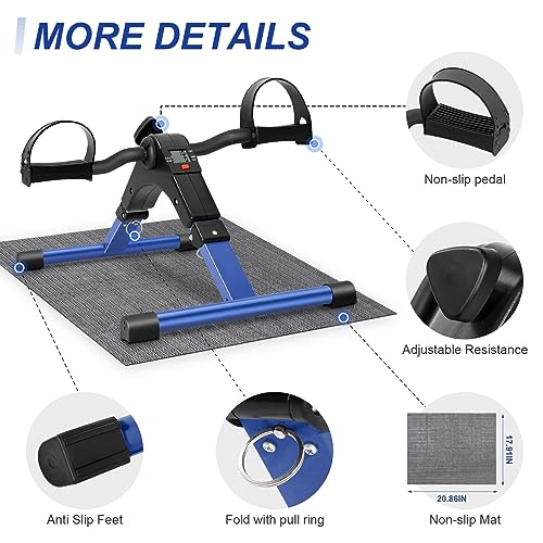 Uten Folding Pedal Exerciser, Under Desk Bike Pedal Exerciser, Mini Under Desk Exercise Bike Foot Hand Cycle Portable, Arm and Leg Exercise Peddler Machine with LCD Monitor - color: B-Blue