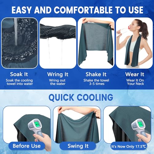 Hosuly 100 Pack Cooling Towels, 40"x12" Cooling Towels for Neck and Face Breathable Soft Chilly Sweat Rag Microfiber Sport Rags for Gym Yoga Golf Running - color: Foggy Blue