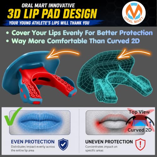 Oral Mart Flag Football Mouth Guard with 3D LipFit Design for Kids - Youth Football Mouthguard (No Boil) Cool Instant Fit Lip Guard Mouthpiece for Braces (Detachable Helmet Strap Included) - color: Audacious Invader