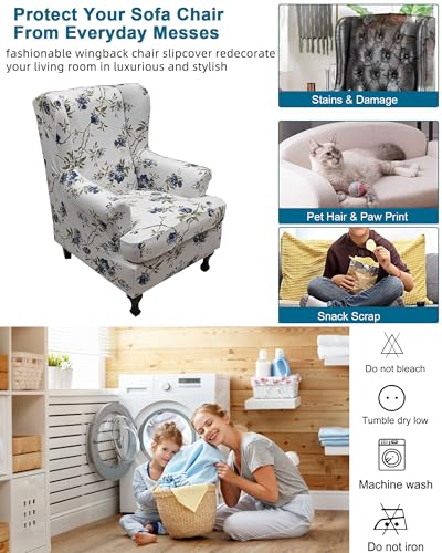 CRFATOP Waterproof Wing Chair Slipcovers 2 Piece Stretch Wingback Chair Cover Spandex Fabric Wingback Armchair Covers with Elastic Bottom for Living Room Bedroom Wingback Chair,B04 - color: Color B04