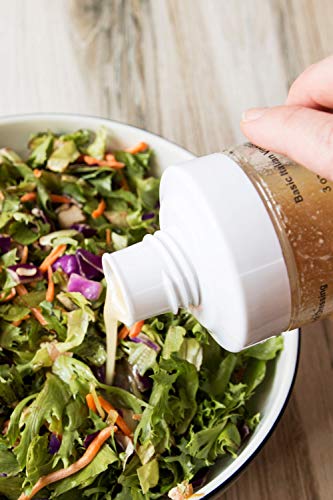 Original Salad Dressing Shaker: Borosilicate Glass Bottle with Mixer Insert | Leak-Proof Salad Dressing Blender and Dispenser with Measurements + Recipes, Reusable Vinaigrette Cruet - color: White