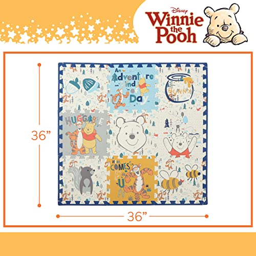 Disney Winnie The Pooh EVA Foam Mat, Winter Prairie Interlocking Flooring Tiles, Yellow, 36 x 36 Inches