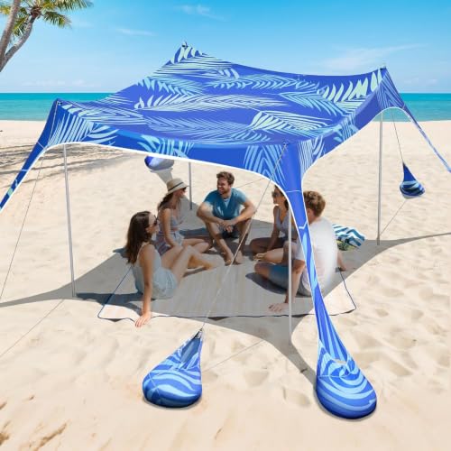 2PM SPORTS Beach Tent Sun Shelter - UPF 50+ UV Protection, 8 Sandbags, Easy Setup, Portable Beach Shade Canopy for Family Picnic Camping Travel (Areca Palm, 10x10 FT) - color: Areca Palm