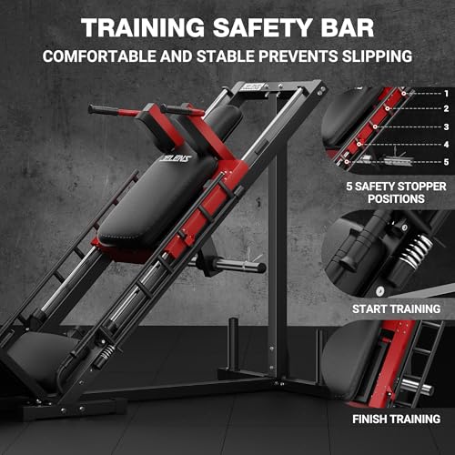 JELENS Leg Press Hack Squat Machine, Leg Machine for Home Gym with Linear Bearing, L11 Professional Adjustable Leg Exercise Machine, Lower Body Workout - color: Red, size: 140LB Black Weights Package