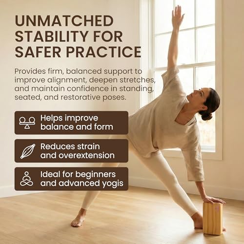 Yogikuti Solid Wooden Yoga Blocks | Premium Pine Wood Iyengar Yoga Blocks | Soild, Durable & Smooth Rounded Edges | Wooden Yoga Props for Stretching, Balance, Alignment & Home Studio Practice