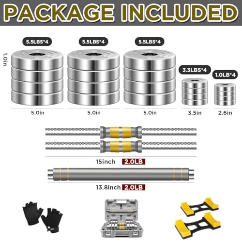 PHOEROS Adjustable Dumbbell Set - 44/66/88 LBS weights set, Dumbbell Barbell 3 in 1, Steel Dumbbells Pair with Connecting Rod for Adults Women Men Fitness Workout, Home Gym Exercise Training Equipment - color: 88lbs