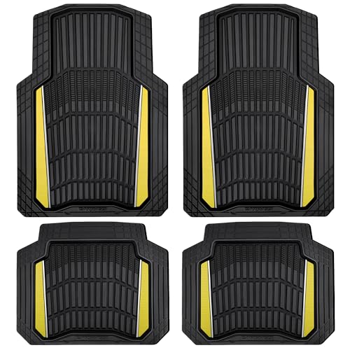 CAR PASS Heavy Duty Rubber Car Floor Mats, Deep Waterproof Car Floor Mats All Weather, Aluminum Film Floor Mats for Cars Non-Slip Universal Trim to Fit for SUV Trucks Sedans Vans,Black Yellow Metallic - color: Black Yellow