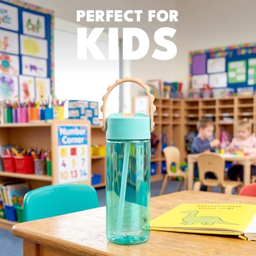 Elemental Water Bottles for Kids - Splash Kids Water Bottle for School with Pop-it Handle - BPA Free Tritan Plastic Water Bottle with Straw Leak Proof when Spout is Closed - Lemon Sky - 18oz - color: Lemon Sky 18oz
