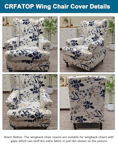 CRFATOP 2 Piece Stretch Wingback Chair Cover Printed Wing Chair Slipcovers Spandex Fabric Wingback Armchair Covers with Elastic Bottom for Living Room Bedroom Wingback Chair,C23 - color: Color C23