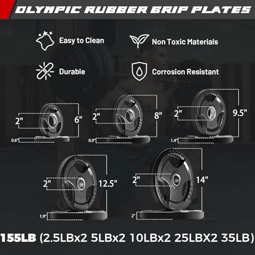 RitFit Barbell Weight Set - 4/6FT Olympic Barbell with Weight Plates (55-115LB Total) - Weightlifting Equipment for Squats, Curls, Deadlifts, Presses, Hip Thrusts - color: Black, size: 6FT With 155LB Plates