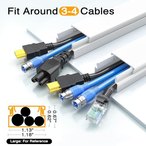 Delamu 56.7in Cord Hider, Wire Covers for 3-4 Cords on Wall, Premium Cable Hider Cord Covers for Wires, Paintable Cable Management Wire Hiders for TV, Cable Cover Raceway Kit, W1.18x H0.6in, White - color: White, size: 56.7in L x 1.18in W x 0.6in H