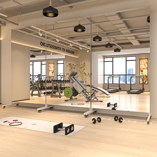 Hasipu 79" x 40" Full Length Floor Mirror on Wheels, White | Tempered glass, sturdy metal frame, smooth rolling casters, removable stand, ideal for gym, bedroom, dance studio & yoga. - color: White, size: 79"L x 40"W