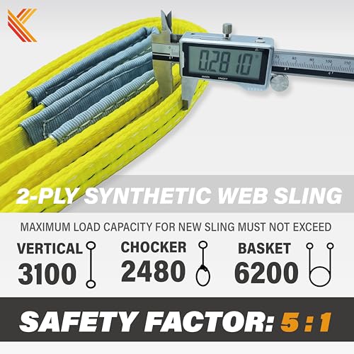 2-Ply Lifting Sling Straps 1”x 6ft - 3100lbs Vertical Capacity Heavy Duty Flat Eye Lift Sling, for Rigging Moving Towing Hoisting -1Pack - Kodiak Straps - color: 1 PACK, size: 1inch x 6ft