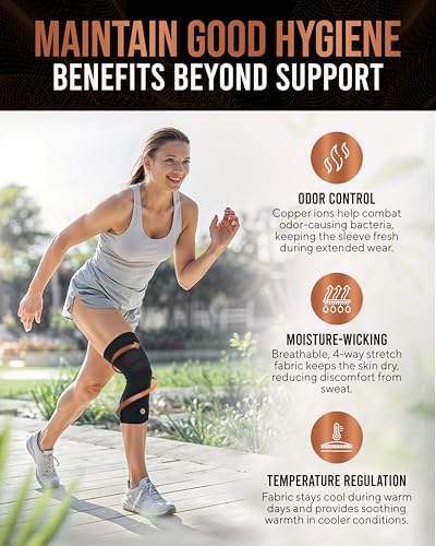 TheraCopper Copper Knee Brace for Men & Women (2 Pack) — Non-Slip Compression Copper Knee Sleeve for Arthritis, Knees Pain Relief, Swelling, Anti inflammatory and Recovery Support (Large) - size: Large